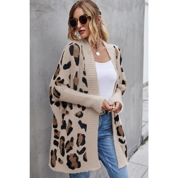 Leopard Batwing Sleeve Open Front Cardigan - Picture 11 of 11